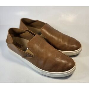 OluKai Pehuea Leather Slip On Two Way Loafer Shoes Women's 9.5 Brown Slides